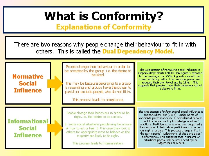 What is Conformity? Explanations of Conformity There are two reasons why people change their