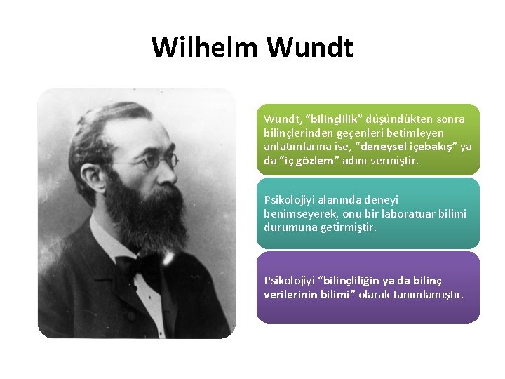 Wilhelm Wundt, “bilinçlilik” düşündükten sonra bilinçlerinden geçenleri betimleyen anlatımlarına ise, “deneysel içebakış” ya da