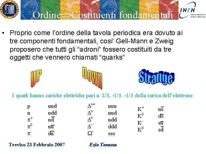 Ordine Costituenti fondamentali • Proprio come l’ordine della tavola periodica era dovuto ai tre