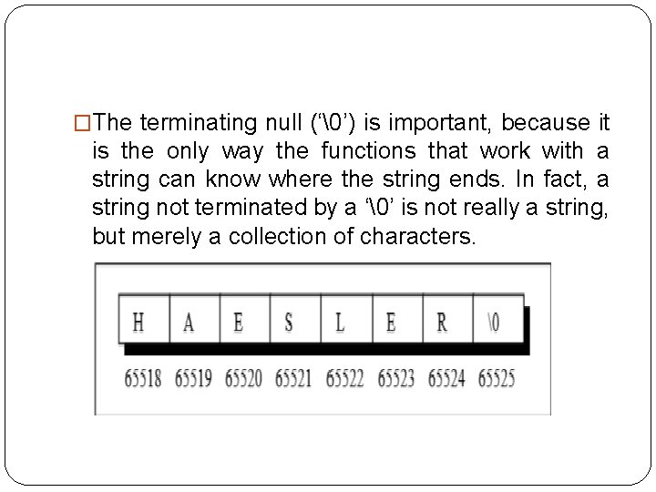 �The terminating null (‘ ’) is important, because it is the only way the functions