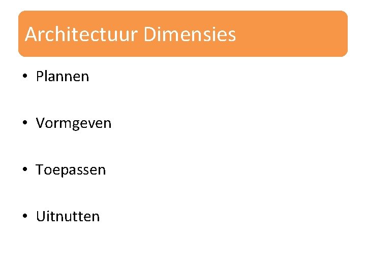 Architectuur Dimensies • Plannen • Vormgeven • Toepassen • Uitnutten 