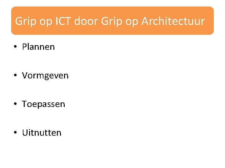 Grip op ICT door Grip op Architectuur • Plannen • Vormgeven • Toepassen •