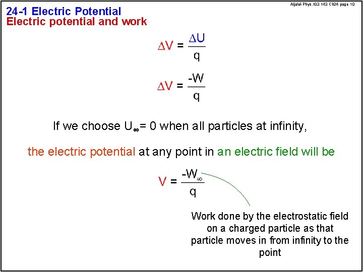 24 -1 Electric Potential Electric potential and work Aljalal-Phys. 102 -142 -Ch 24 -page