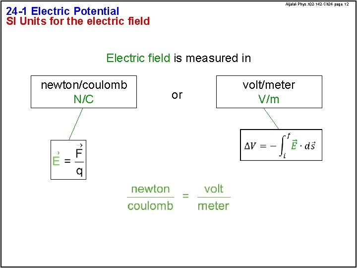 Aljalal-Phys. 102 -142 -Ch 24 -page 12 24 -1 Electric Potential SI Units for