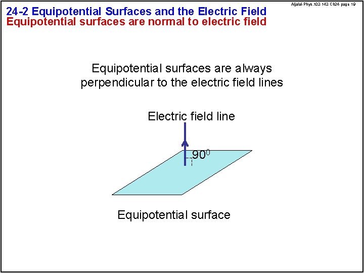 24 -2 Equipotential Surfaces and the Electric Field Equipotential surfaces are normal to electric