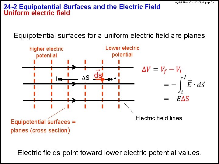 24 -2 Equipotential Surfaces and the Electric Field Uniform electric field Aljalal-Phys. 102 -142