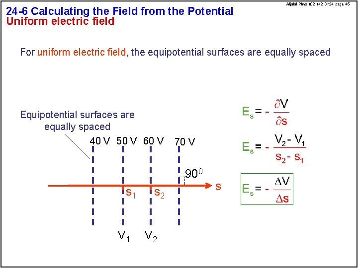 24 -6 Calculating the Field from the Potential Uniform electric field Aljalal-Phys. 102 -142