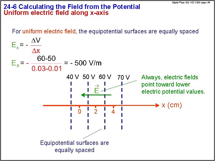 24 -6 Calculating the Field from the Potential Uniform electric field along x-axis Aljalal-Phys.