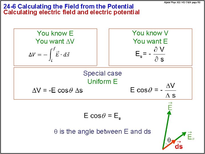 24 -6 Calculating the Field from the Potential Calculating electric field and electric potential