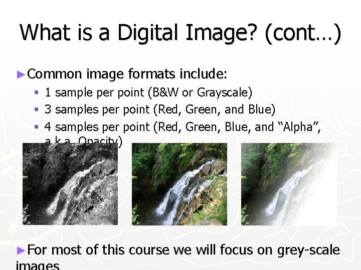 What is a Digital Image? (cont…) ►Common § § § image formats include: 1