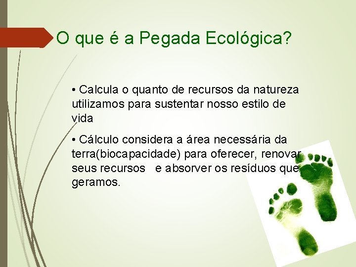 O que é a Pegada Ecológica? • Calcula o quanto de recursos da natureza
