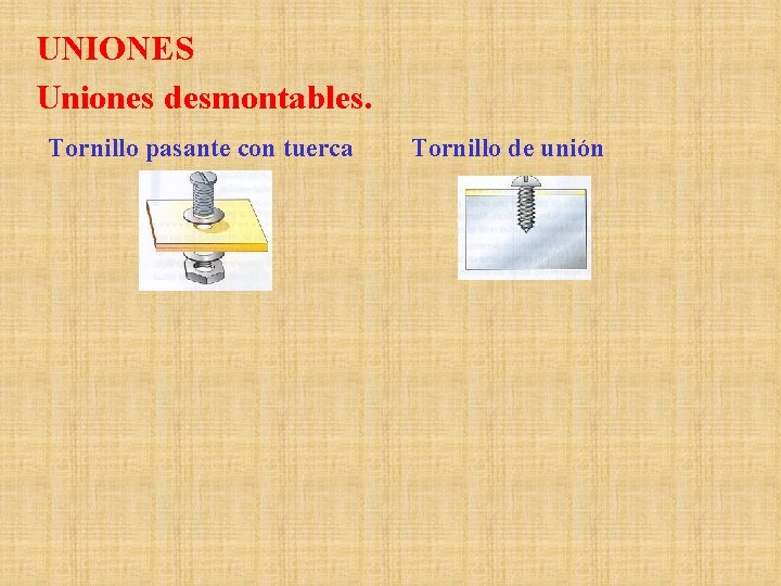 UNIONES Uniones desmontables. Tornillo pasante con tuerca Tornillo de unión 