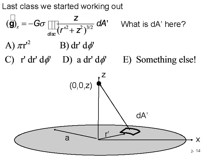 Last class we started working out What is d. A’ here? z (0, 0,
