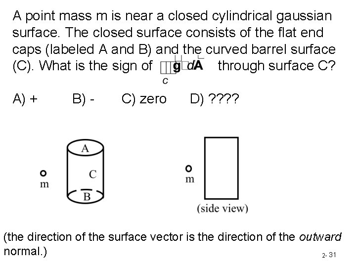 A point mass m is near a closed cylindrical gaussian surface. The closed surface