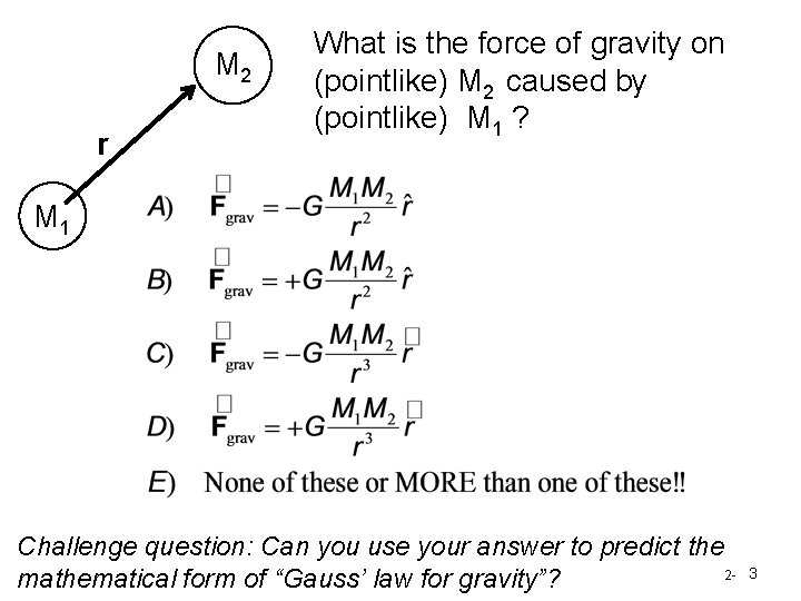 M 2 r What is the force of gravity on (pointlike) M 2 caused M 2 r What is the force of gravity on (pointlike) M 2 caused