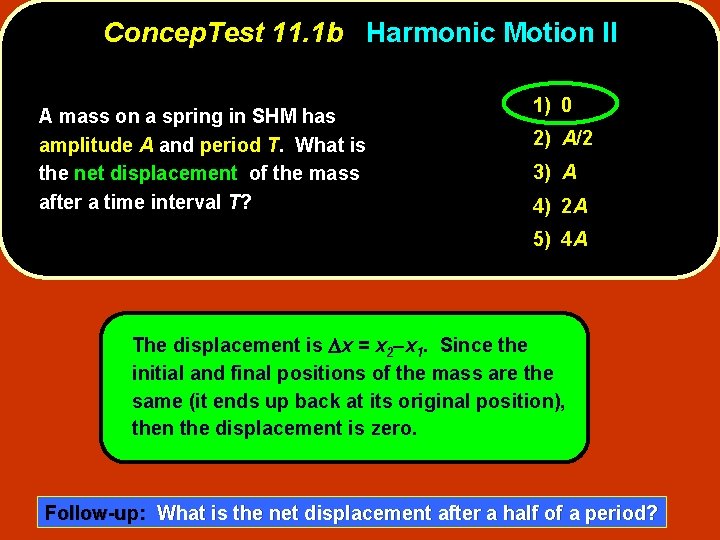 Concep. Test 11. 1 b Harmonic Motion II A mass on a spring in