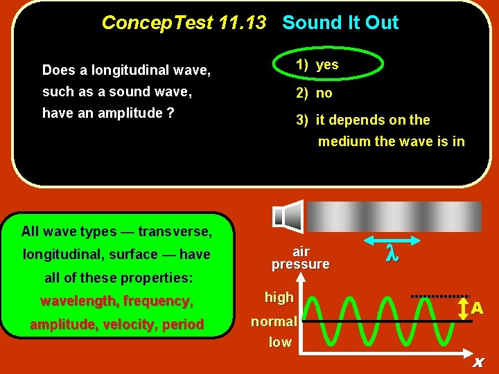 Concep. Test 11. 13 Sound It Out Does a longitudinal wave, 1) yes such