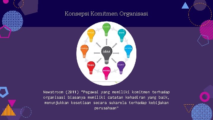 Konsepsi Komitmen Organisasi Newstroom (2011) “Pegawai yang memiliki komitmen terhadap organisasi biasanya memiliki catatan