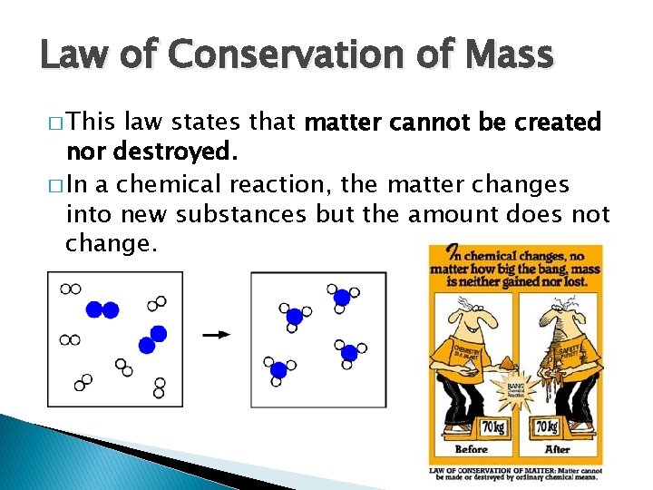 Law of Conservation of Mass � This law states that matter cannot be created