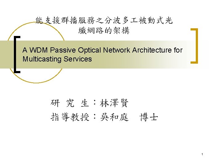 能支援群播服務之分波多 被動式光 纖網路的架構 A WDM Passive Optical Network Architecture for Multicasting Services 研 究