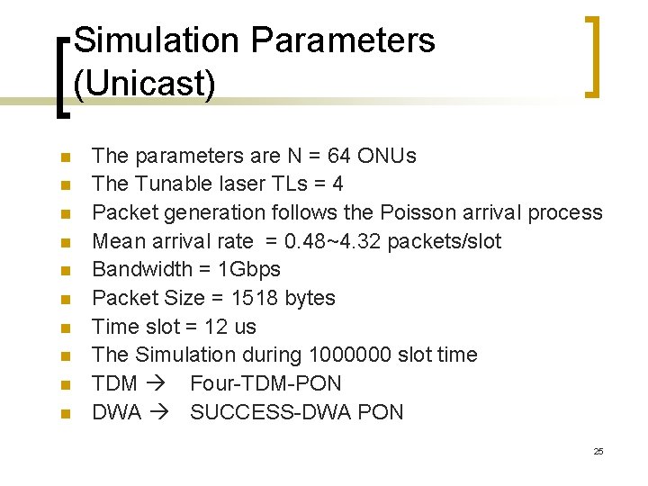 Simulation Parameters (Unicast) n n n n n The parameters are N = 64