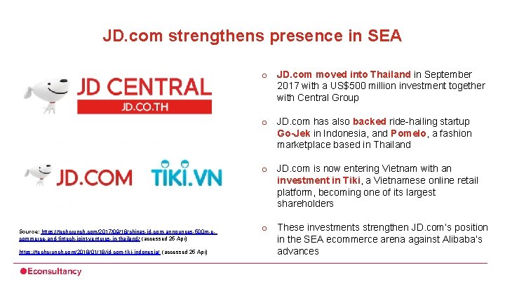 JD. com strengthens presence in SEA o JD. com moved into Thailand in September