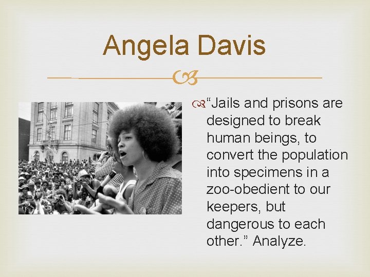Angela Davis “Jails and prisons are designed to break human beings, to convert the