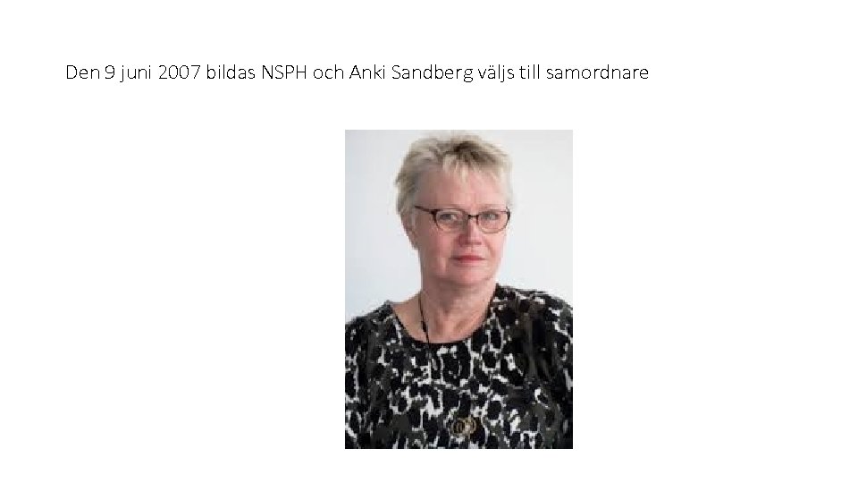 Den 9 juni 2007 bildas NSPH och Anki Sandberg väljs till samordnare 