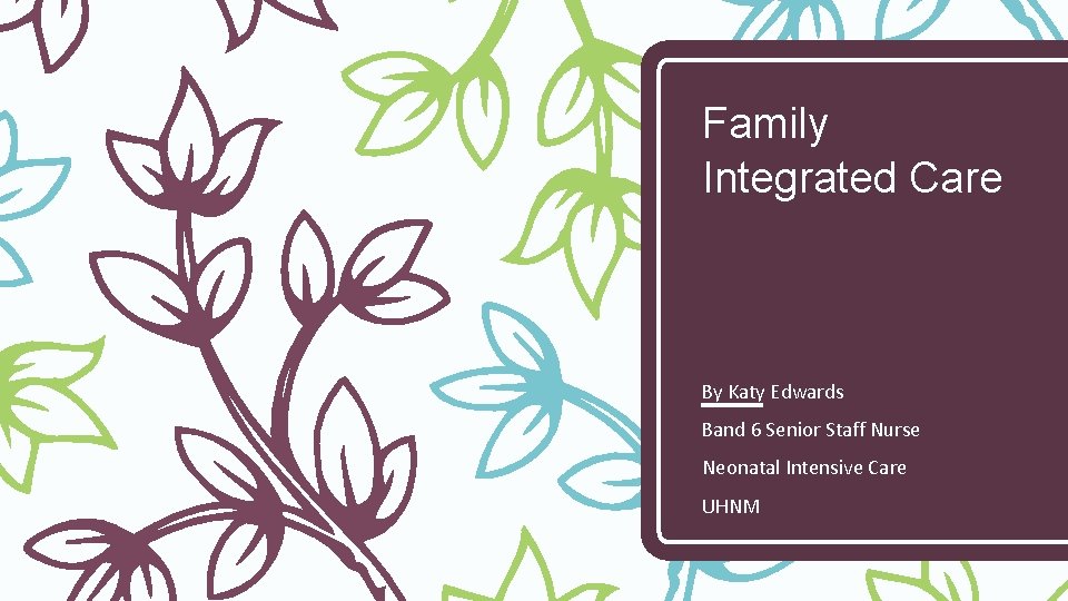 Family Integrated Care By Katy Edwards Band 6 Senior Staff Nurse Neonatal Intensive Care