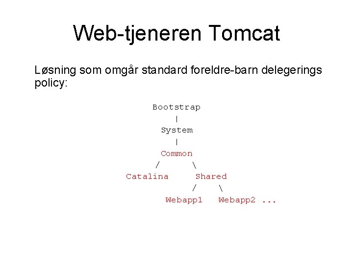Web-tjeneren Tomcat Løsning som omgår standard foreldre-barn delegerings policy: Bootstrap | System | Common