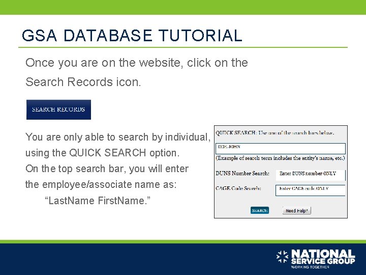 GSA DATABASE TUTORIAL Once you are on the website, click on the Search Records