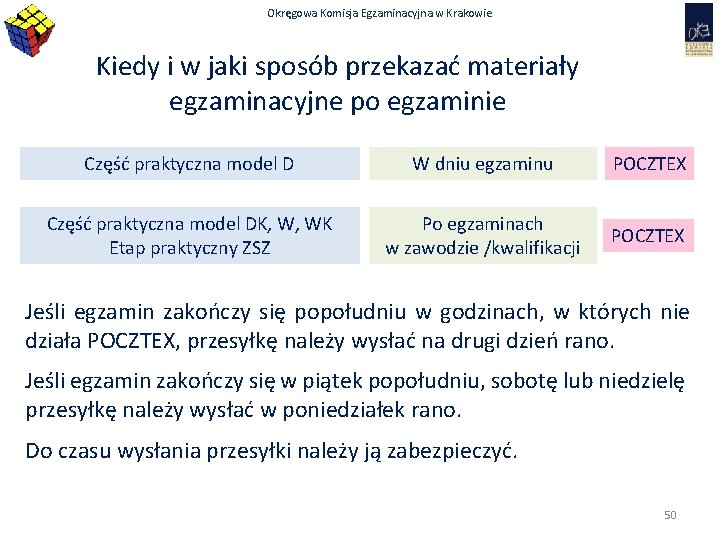 Okręgowa Komisja Egzaminacyjna w Krakowie Kiedy i w jaki sposób przekazać materiały egzaminacyjne po