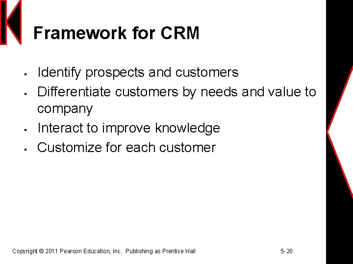 Framework for CRM § § Identify prospects and customers Differentiate customers by needs and