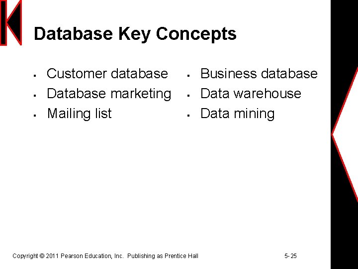 Database Key Concepts § § § Customer database Database marketing Mailing list § §