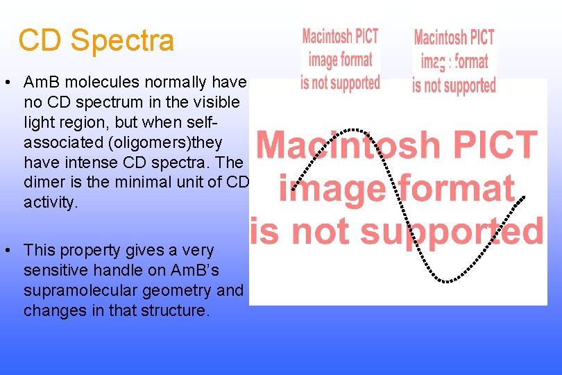CD Spectra • Am. B molecules normally have no CD spectrum in the visible