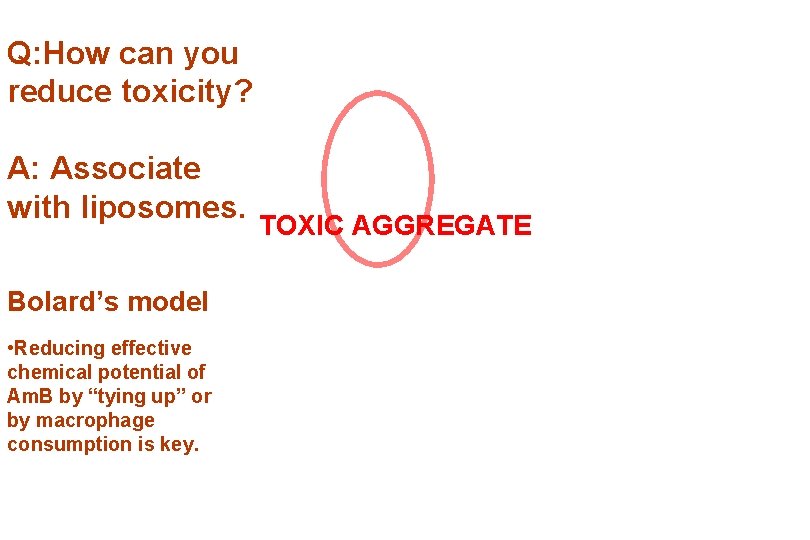 Q: How can you reduce toxicity? A: Associate with liposomes. Bolard’s model • Reducing
