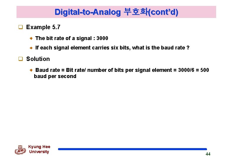 Digital-to-Analog 부호화(cont’d) q Example 5. 7 The bit rate of a signal : 3000