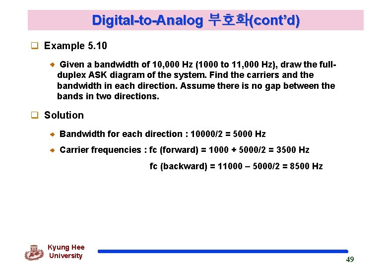 Digital-to-Analog 부호화(cont’d) q Example 5. 10 Given a bandwidth of 10, 000 Hz (1000