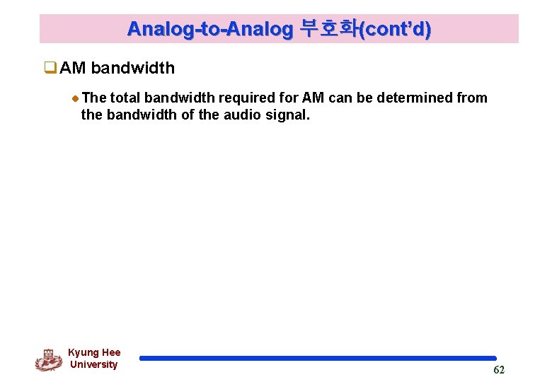 Analog-to-Analog 부호화(cont’d) q. AM bandwidth The total bandwidth required for AM can be determined