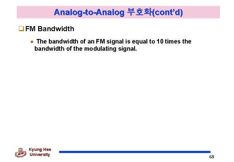 Analog-to-Analog 부호화(cont’d) q. FM Bandwidth The bandwidth of an FM signal is equal to