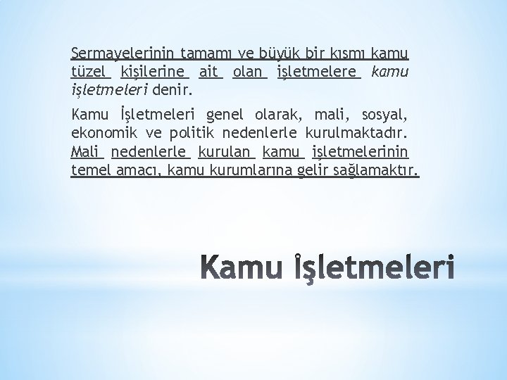 Sermayelerinin tamamı ve büyük bir kısmı kamu tüzel kişilerine ait olan işletmelere kamu işletmeleri