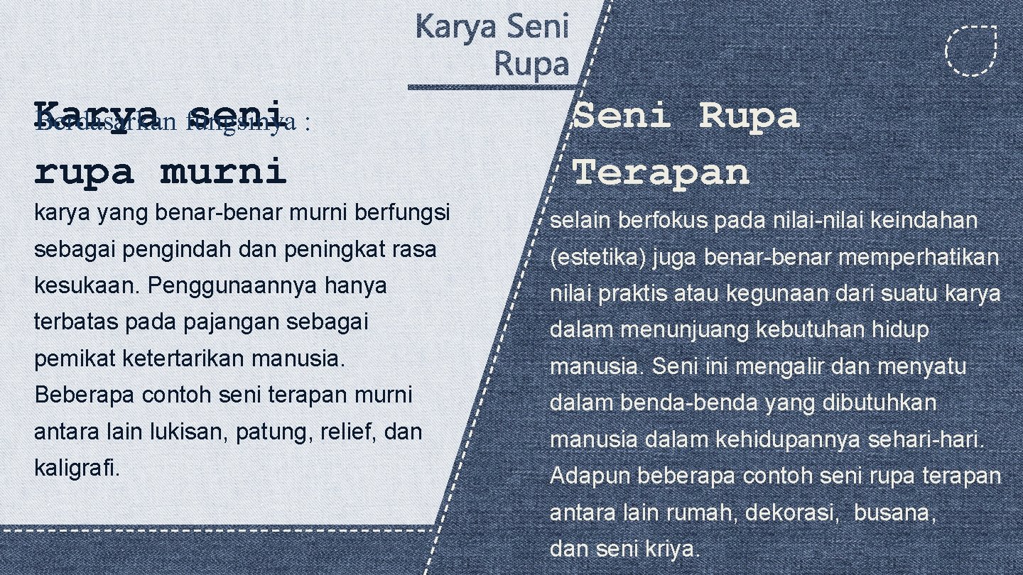 Karya seni : Berdasarkan fungsinya rupa murni Seni Rupa Terapan karya yang benar-benar murni
