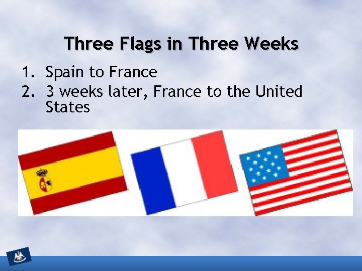 Three Flags in Three Weeks 1. Spain to France 2. 3 weeks later, France