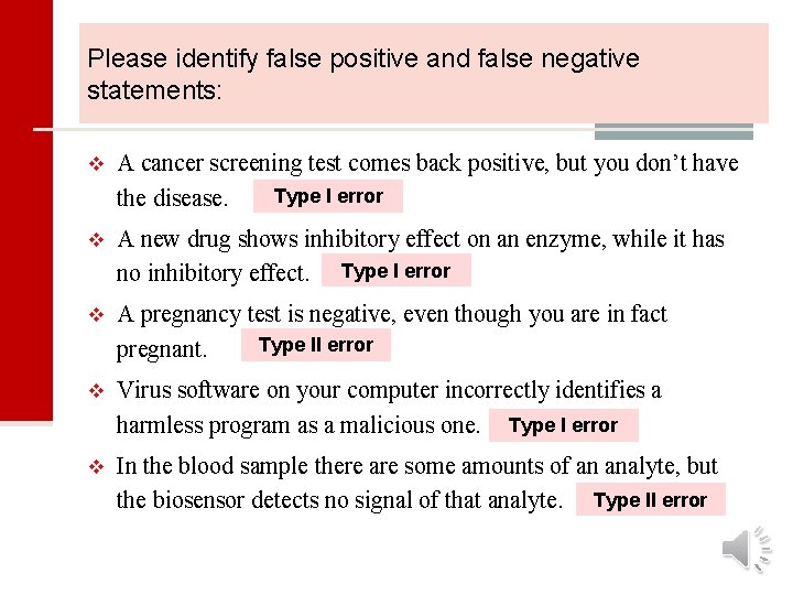 Please identify false positive and false negative statements: v A cancer screening test comes