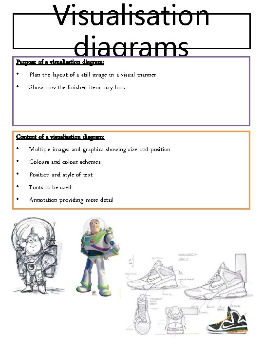 Visualisation diagrams Purpose of a visualisation diagram: • Plan the layout of a still