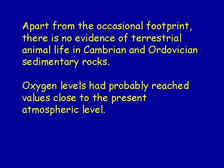 Apart from the occasional footprint, there is no evidence of terrestrial animal life in Apart from the occasional footprint, there is no evidence of terrestrial animal life in