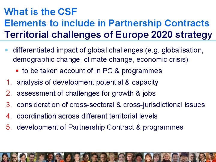 What is the CSF Elements to include in Partnership Contracts Territorial challenges of Europe