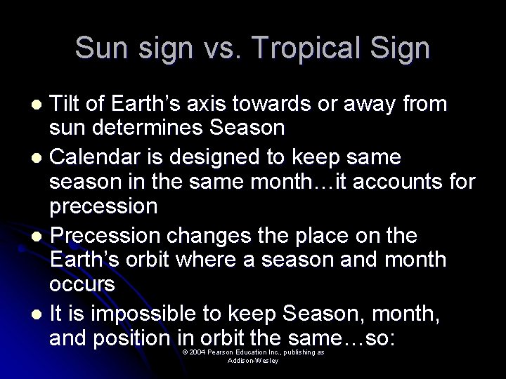 Sun sign vs. Tropical Sign Tilt of Earth’s axis towards or away from sun