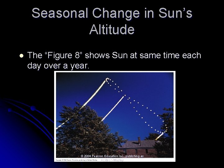 Seasonal Change in Sun’s Altitude l The “Figure 8” shows Sun at same time