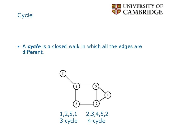 Cycle • A cycle is a closed walk in which all the edges are